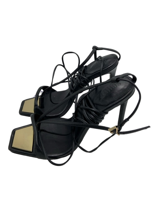 Schutz Shoe Size 8.5 Black Leather Strappy Square Toe Metal Accent Shoes Black / 8.5
