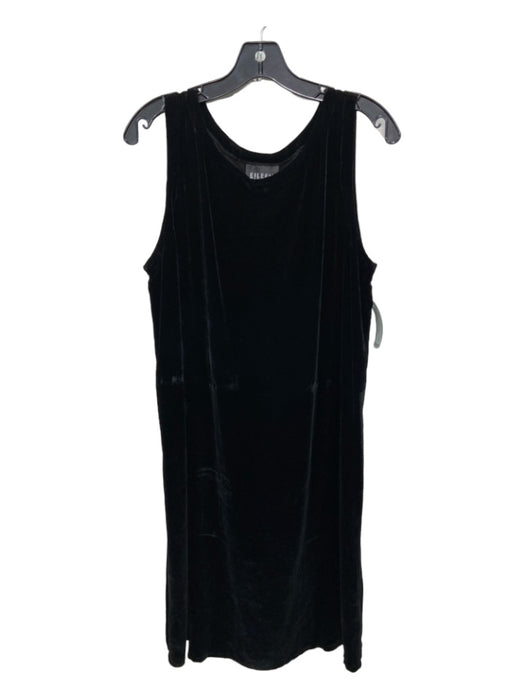 Eileen Fisher Size L Black Rayon Blend Velvet Round Neck Sleeveless Shift Dress Black / L