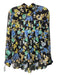 Sachin + Babi Size 0 Black Blue Yellow Polyester Floral Collared Button Up Top Black Blue Yellow / 0