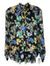 Sachin + Babi Size 0 Black Blue Yellow Polyester Floral Collared Button Up Top Black Blue Yellow / 0