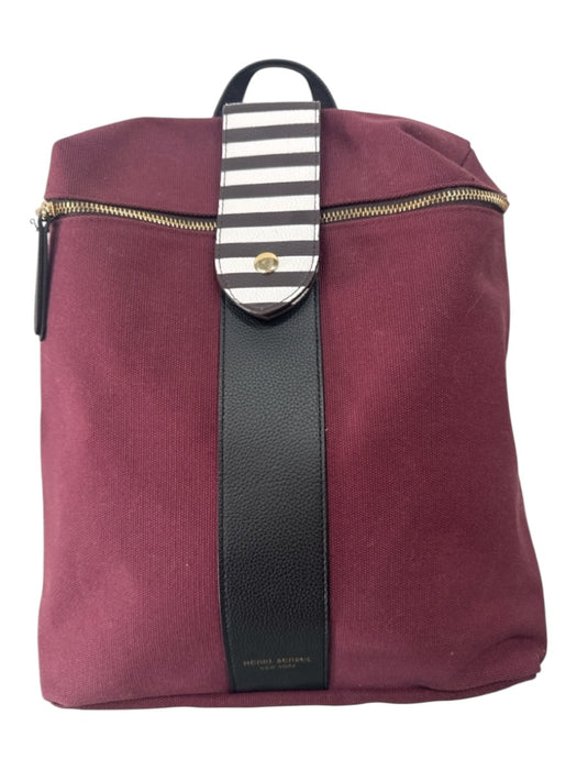 Henri Bendel Burgundy & Black Canvas Leather trim Striped Zip closure Bag Burgundy & Black / M