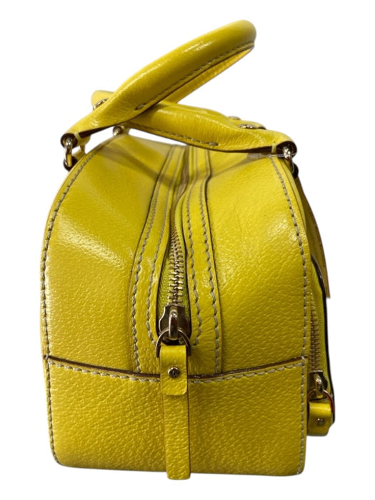 Kate Spade Yellow Grained Leather 2 Handles Zip Close Gold Hardware Pockets Bag Yellow / S