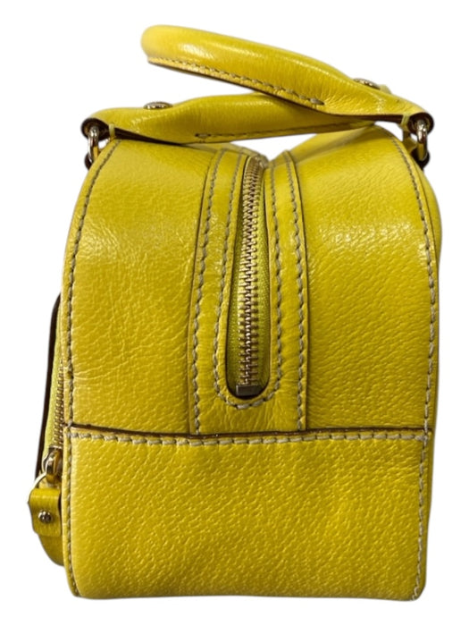 Kate Spade Yellow Grained Leather 2 Handles Zip Close Gold Hardware Pockets Bag Yellow / S