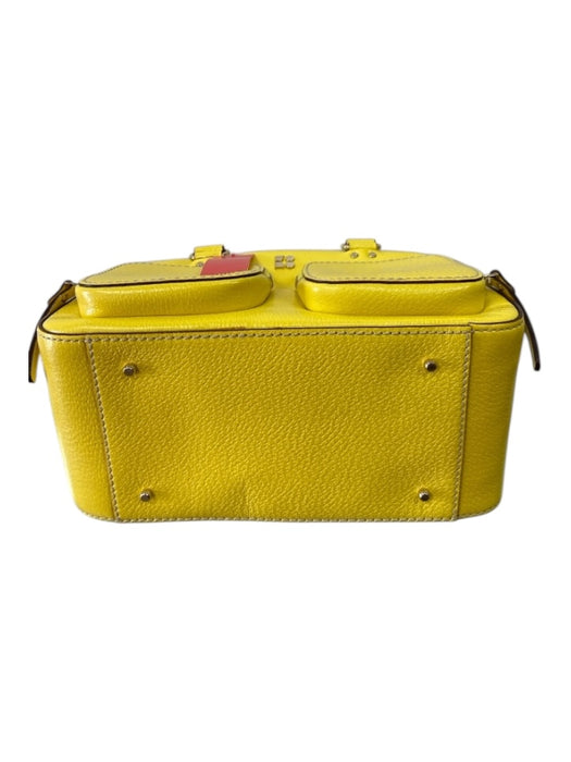 Kate Spade Yellow Grained Leather 2 Handles Zip Close Gold Hardware Pockets Bag Yellow / S