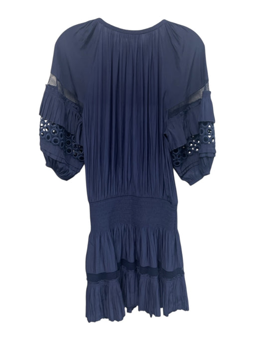 Ramy Brook Size S Navy Blue Polyester Elastic Waist Embroidered Design Dress Navy Blue / S