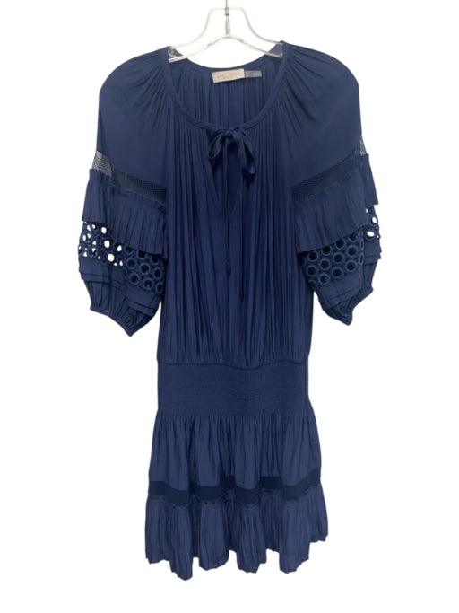 Ramy Brook Size S Navy Blue Polyester Elastic Waist Embroidered Design Dress Navy Blue / S