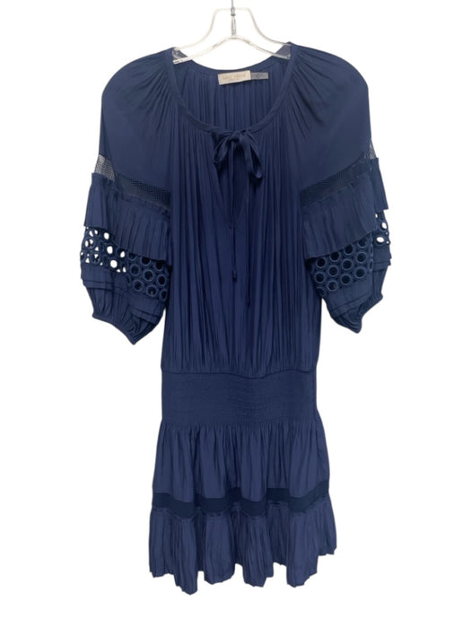 Ramy Brook Size S Navy Blue Polyester Elastic Waist Embroidered Design Dress Navy Blue / S