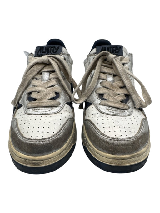 Autry Shoe Size 37 White, Silver, & Navy Blue Leather Laces Low Top Sneakers White, Silver, & Navy Blue / 37