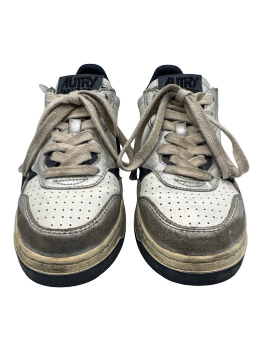 Autry Shoe Size 37 White, Silver, & Navy Blue Leather Laces Low Top Sneakers White, Silver, & Navy Blue / 37