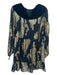 Zara Size S navy & gold Polyester Floral Embroidered Long Sleeve Shift Dress navy & gold / S