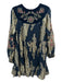 Zara Size S navy & gold Polyester Floral Embroidered Long Sleeve Shift Dress navy & gold / S