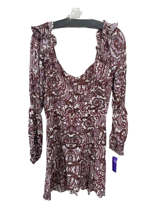 For Love & Lemons Size M White Beige Purple Rayon Blend Paisley 1/2 Button Dress White Beige Purple / M