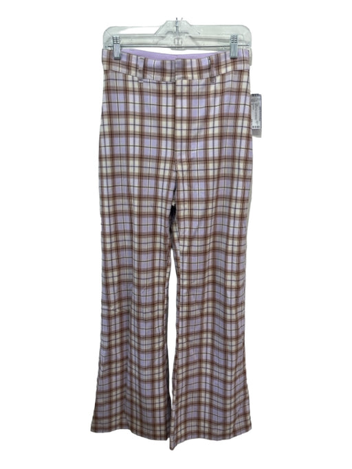 Free People Size 4 Purple & Brown Polyester Blend Plaid High Rise Wide Leg Pants Purple & Brown / 4