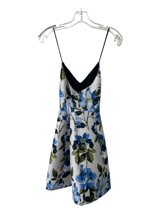 Alice + Olivia Size 6 White Green Blue Polyester Spaghetti Strap Floral Dress White Green Blue / 6