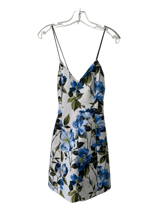 Alice + Olivia Size 6 White Green Blue Polyester Spaghetti Strap Floral Dress White Green Blue / 6