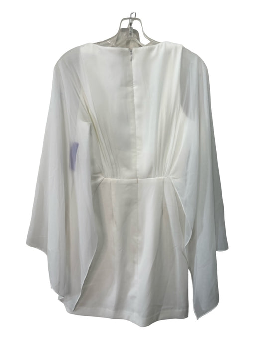 Halston Size 2 White Polyester Blend V Neck Cape Sleeve Back Zip Sheath Dress White / 2