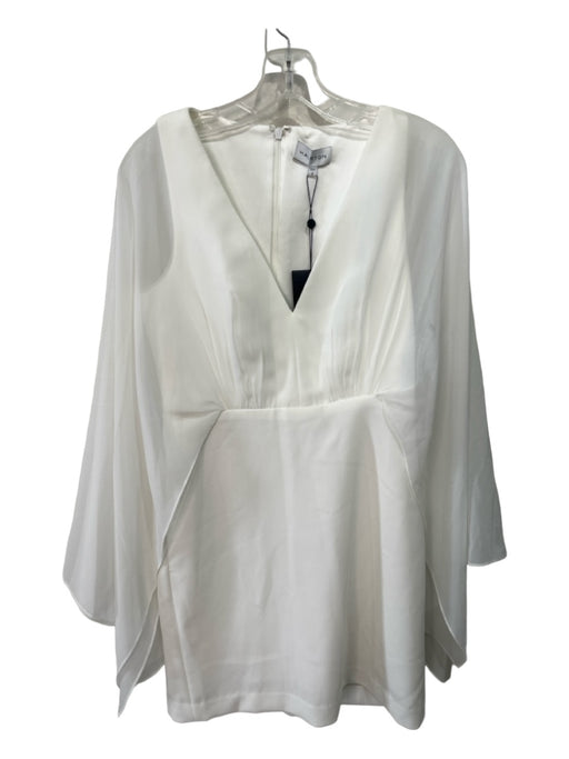 Halston Size 2 White Polyester Blend V Neck Cape Sleeve Back Zip Sheath Dress White / 2