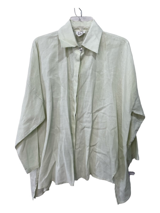 Planet Size One Size Pale Green Linen Collared Button Up Long Sleeve Top Pale Green / One Size