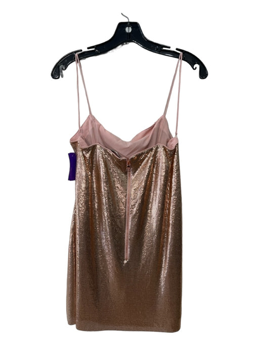 Alice + Olivia Size 8 Rose Gold Aluminium Spaghetti Strap Cowl Neck Mini Dress Rose Gold / 8