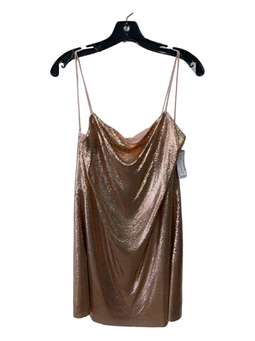 Alice + Olivia Size 8 Rose Gold Aluminium Spaghetti Strap Cowl Neck Mini Dress Rose Gold / 8