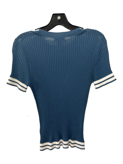 Rag & Bone Size M Blue & White Cotton Ribbed Striped Trim Short Sleeve Top Blue & White / M