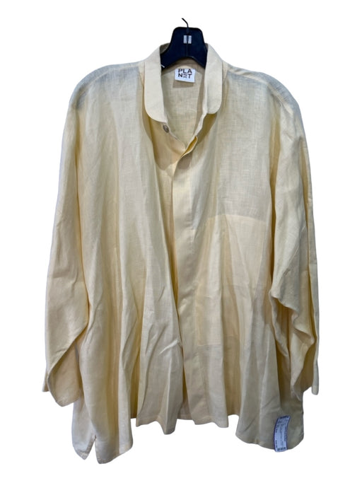 Planet Size One Size Yellow Linen Collared Button Up Long Sleeve Top Yellow / One Size