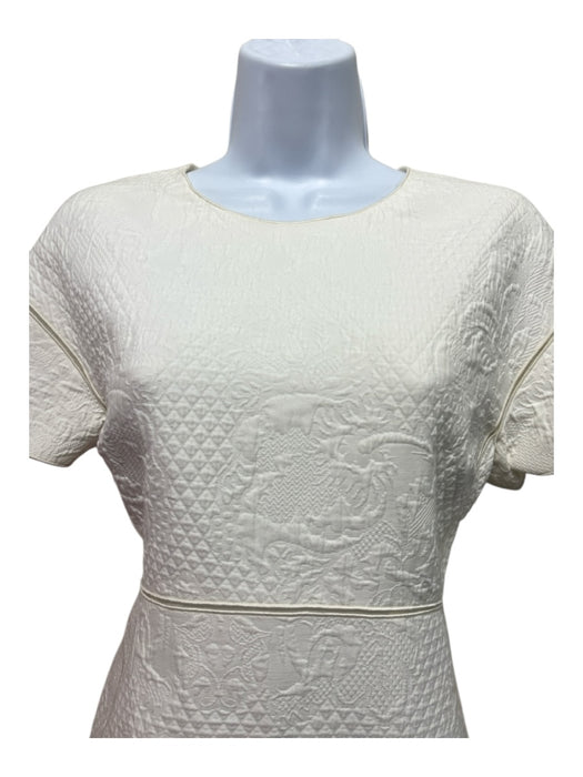 Giam Battista Valli Size 42 Cream Cotton Short Sleeve Puckered Piping Dress Cream / 42