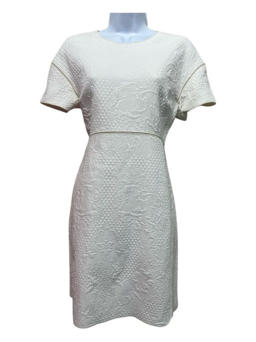 Giam Battista Valli Size 42 Cream Cotton Short Sleeve Puckered Piping Dress Cream / 42