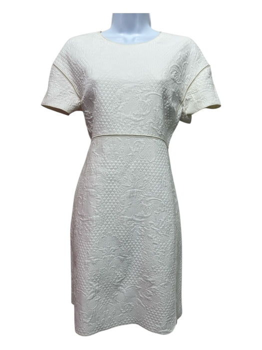 Giam Battista Valli Size 42 Cream Cotton Short Sleeve Puckered Piping Dress Cream / 42