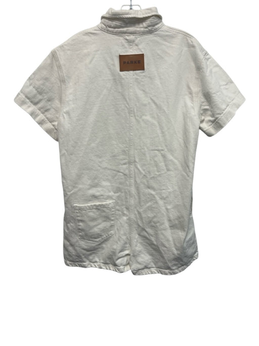 Parke Size M White Cotton Denim Short Sleeve Button Front Short Romper White / M