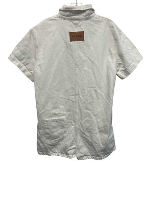 Parke Size M White Cotton Denim Short Sleeve Button Front Short Romper White / M