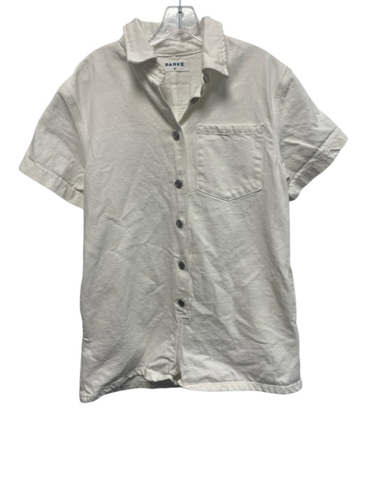 Parke Size M White Cotton Denim Short Sleeve Button Front Short Romper White / M