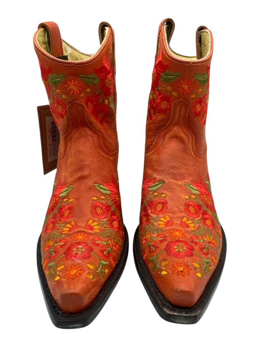 Allens Boots Shoe Size 7.5 Orange, Green & Yellow Leather Pointed Toe Booties Orange, Green & Yellow / 7.5