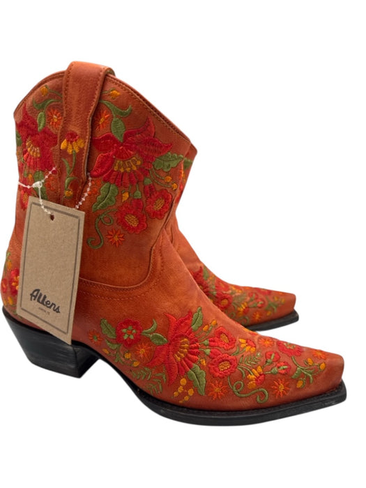 Allens Boots Shoe Size 7.5 Orange, Green & Yellow Leather Pointed Toe Booties Orange, Green & Yellow / 7.5