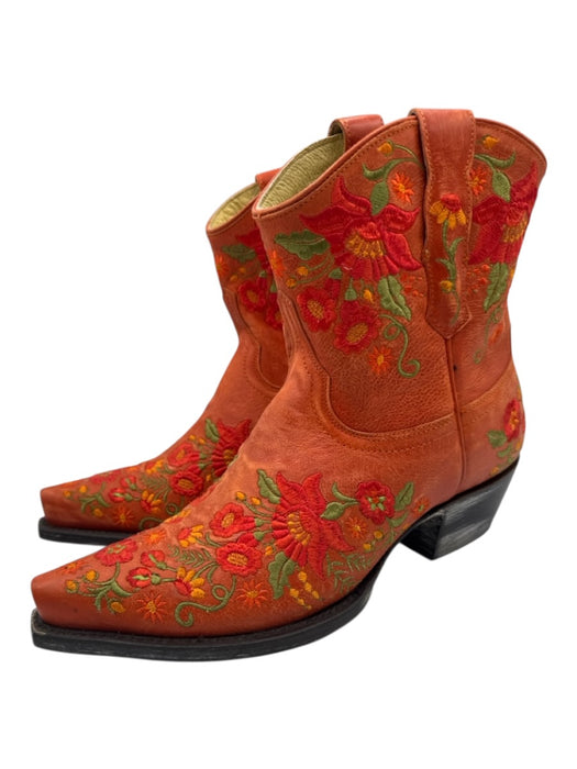 Allens Boots Shoe Size 7.5 Orange, Green & Yellow Leather Pointed Toe Booties Orange, Green & Yellow / 7.5