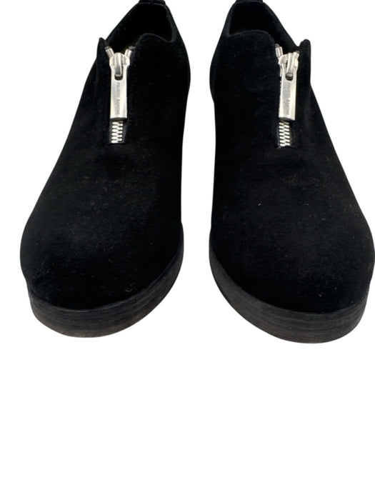 Fausto Santini Shoe Size 39 Black & Silver Suede Round Toe Stacked Heel Flats Black & Silver / 39