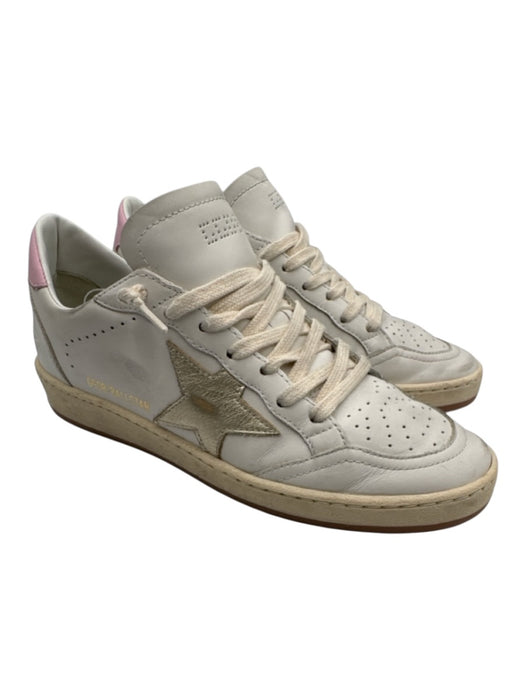 Golden Goose Shoe Size 38 White, Pink & Gold Leather Round Toe Star Sneakers White, Pink & Gold / 38