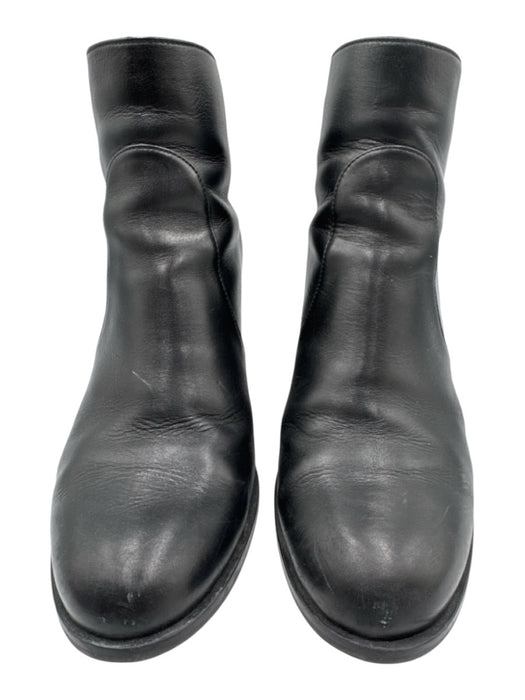 Stuart Weitzman Shoe Size 7.5 Black Leather Round Toe Gold Zipper Ankle Booties Black / 7.5