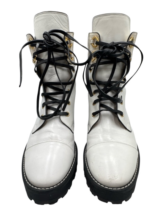 Stuart Weitzman Shoe Size 7.5 White, Black & Gold Leather Round Toe Booties White, Black & Gold / 7.5