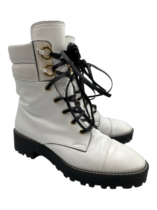 Stuart Weitzman Shoe Size 7.5 White, Black & Gold Leather Round Toe Booties White, Black & Gold / 7.5