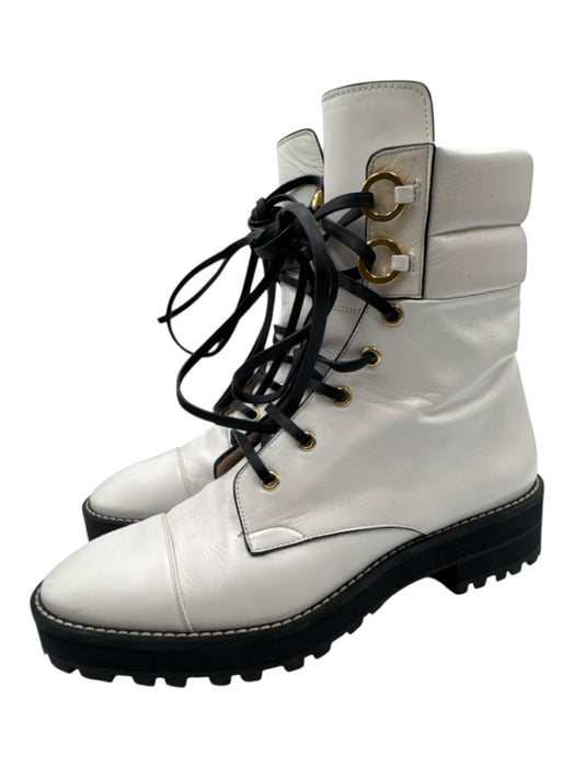 Stuart Weitzman Shoe Size 7.5 White, Black & Gold Leather Round Toe Booties White, Black & Gold / 7.5