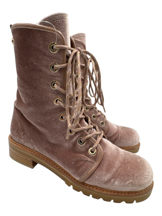 Stuart Weitzman Shoe Size 7.5 Rose Pink Velvet Round Toe Lace Up Booties Rose Pink / 7.5