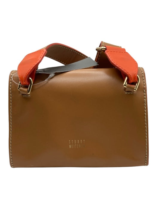 Stuart Weitzman Tan & Orange Leather Adjustable Strap Flap Magnetic Clasp Bag Tan & Orange / Mini