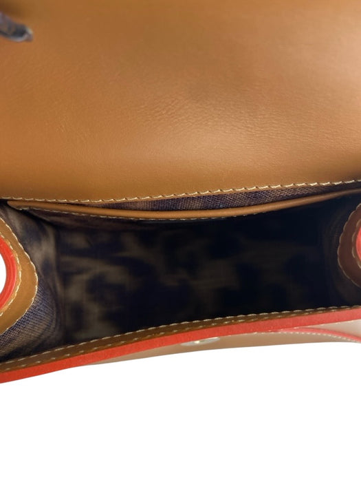 Stuart Weitzman Tan & Orange Leather Adjustable Strap Flap Magnetic Clasp Bag Tan & Orange / Mini