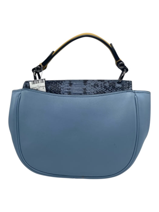 Coach Blue, Yellow & Black Leather Top Handle Snake Flap Detachable Strap Bag Blue, Yellow & Black / Small