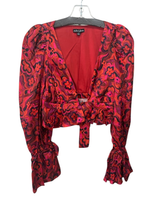 For Love & Lemons Size S Red & Black Viscose Blend Floral Long Sleeve Wrap Top Red & Black / S