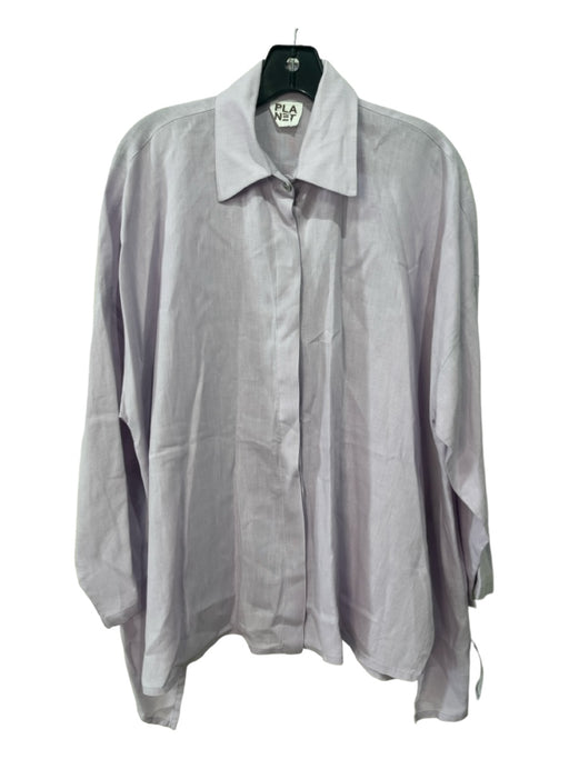 Planet Size One Size Pale Purple Linen Collared Button Up Long Sleeve Top Pale Purple / One Size