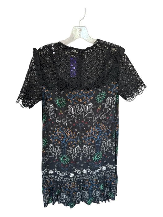 Sandro Size 38 Black & Blue Polyester Lace Detail Sun & Moon Dress Black & Blue / 38
