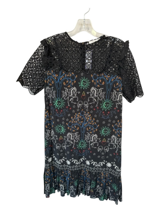Sandro Size 38 Black & Blue Polyester Lace Detail Sun & Moon Dress Black & Blue / 38