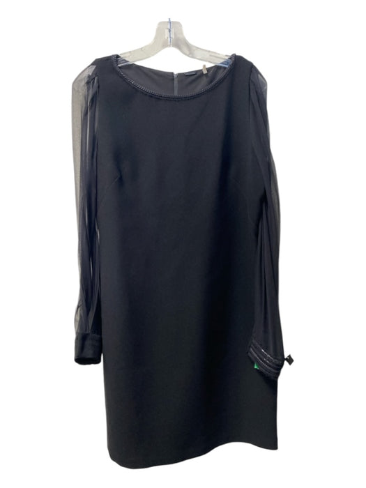 Elie Tahari Size 8 Black Triacetate Blend Round Neck Long Sheer Sleeve Dress Black / 8